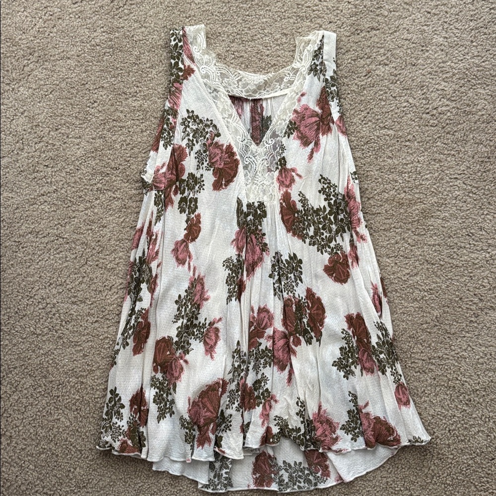 Free People Cream Lace Shift Dress with Pink & Olive Floral